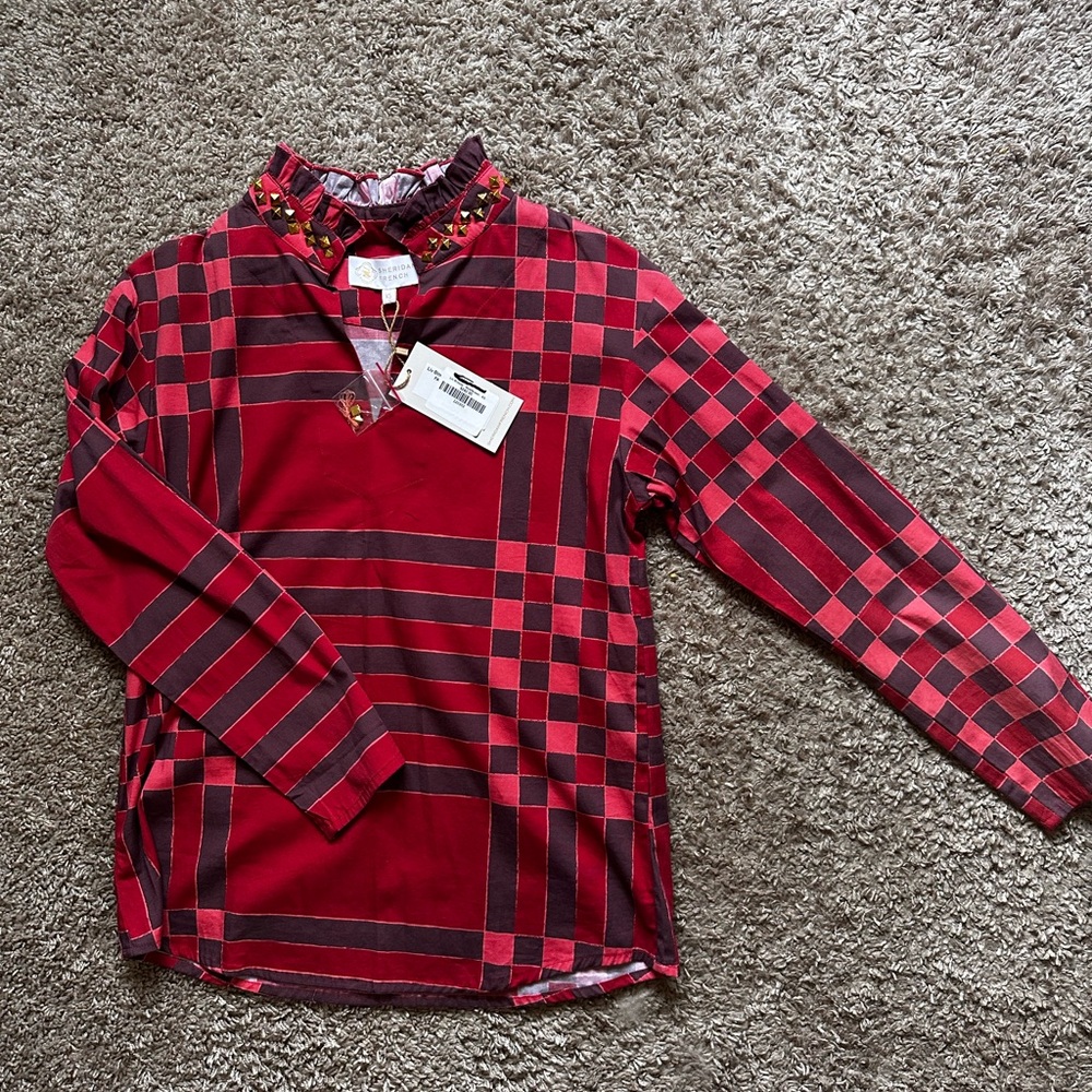 Brand new Sheridan French blouse with tags. Fun blouse with some edge!!